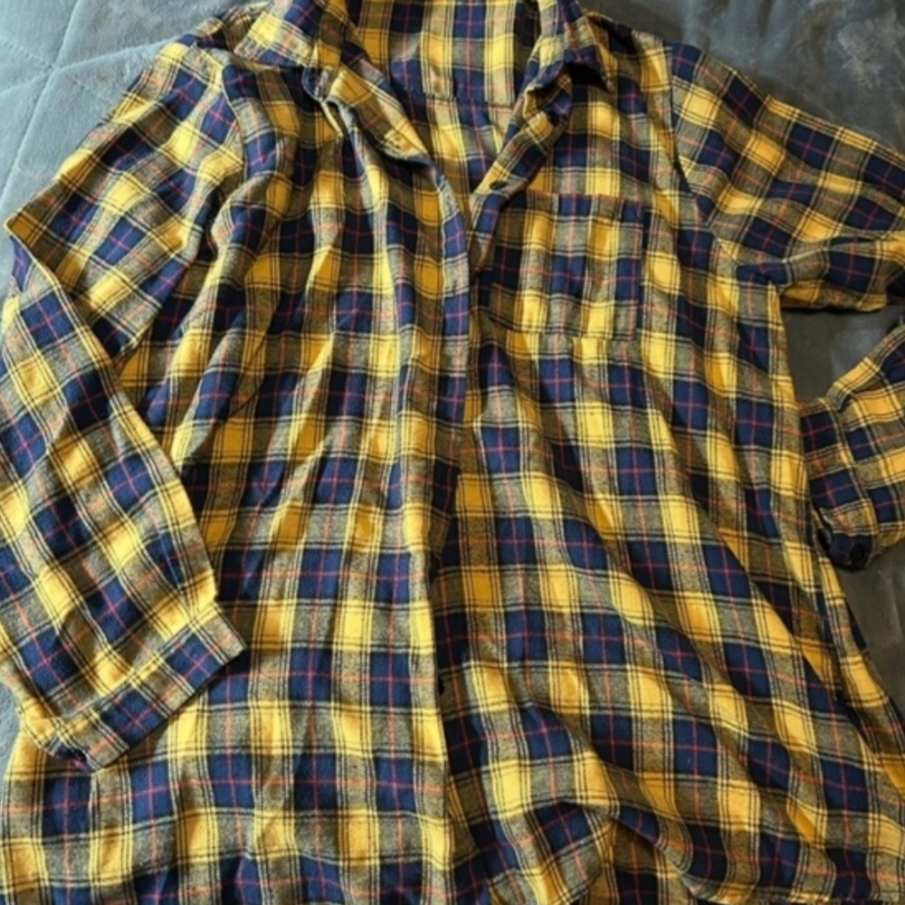 Men's Yellow and Blue Plaid Casual Button Down Shirt